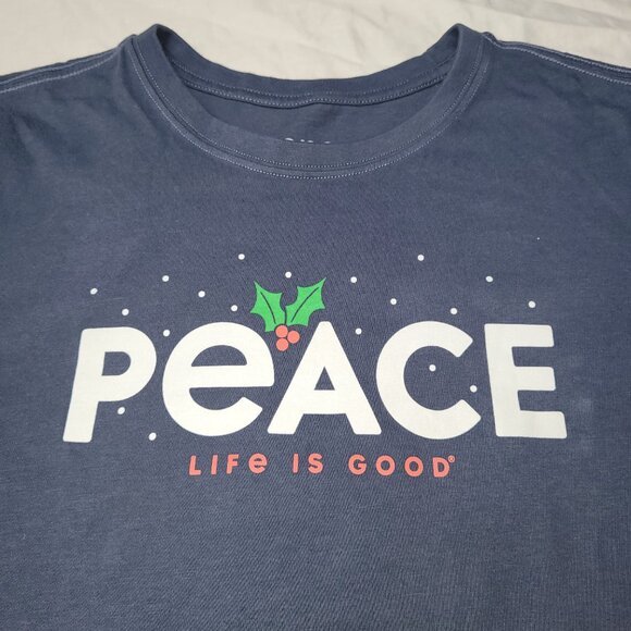 Life is Good Holiday Shirt Long Sleeve Peace Mistletoe Soft Cotton Crewneck - Picture 2 of 10